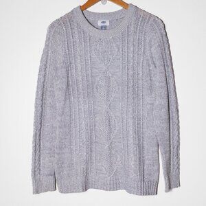 Old Navy Womens Cable Knit Sweater Crew Neck Pullover Gray Academia Winter M